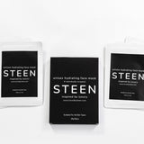 STEEN unisex hydrating face mask set with six individually wrapped sachets on white background