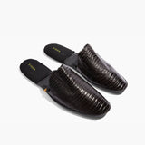 Men’s Crocodile Embossed Leather Foldable Slippers with Eco-Fur