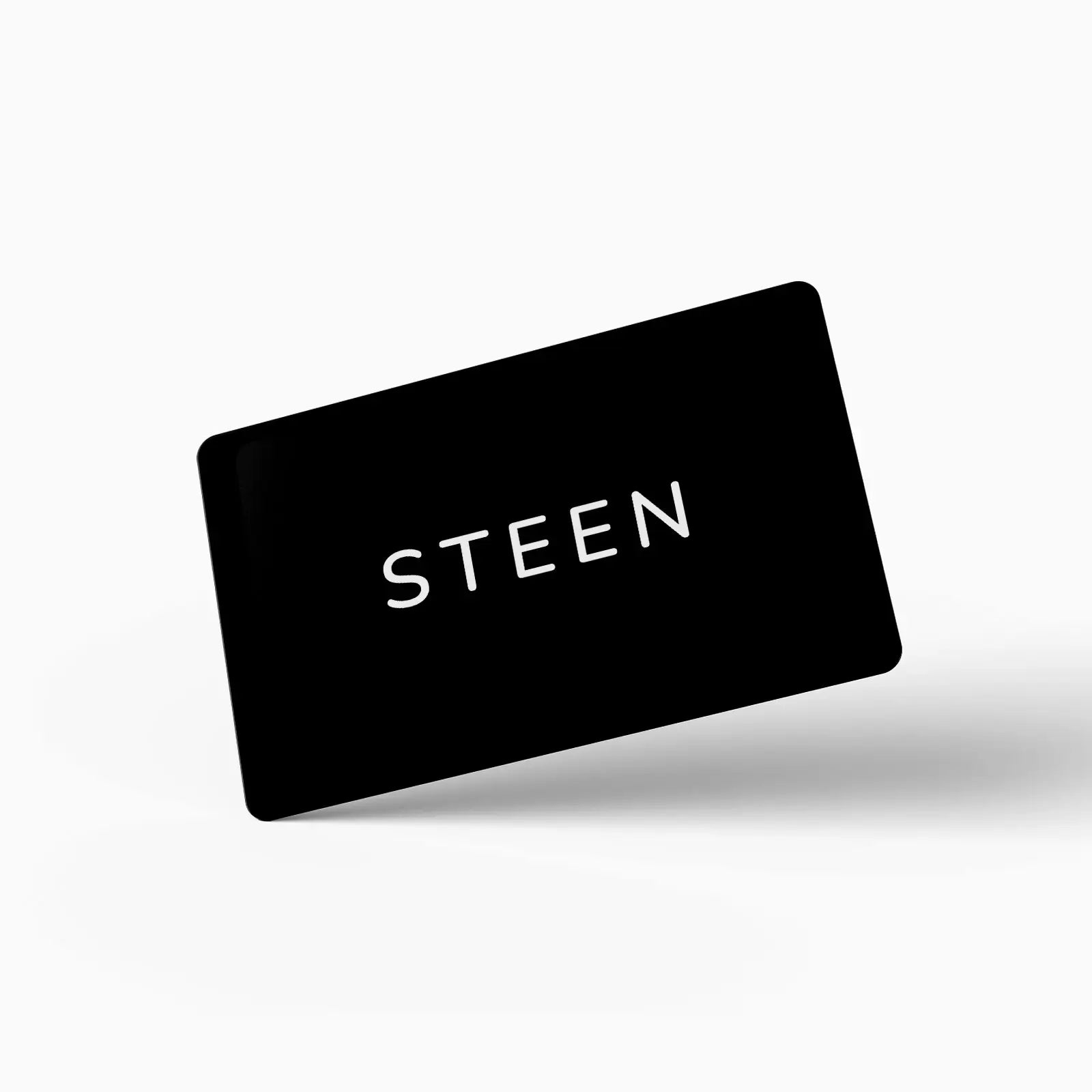 Black STEEN gift card with white text on a plain white background