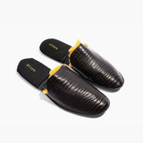 Women’s Crocodile Embossed Leather Foldable Slippers with Eco-Fur