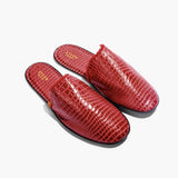 Women’s Crocodile Embossed Leather Foldable Slippers with Eco-Fur