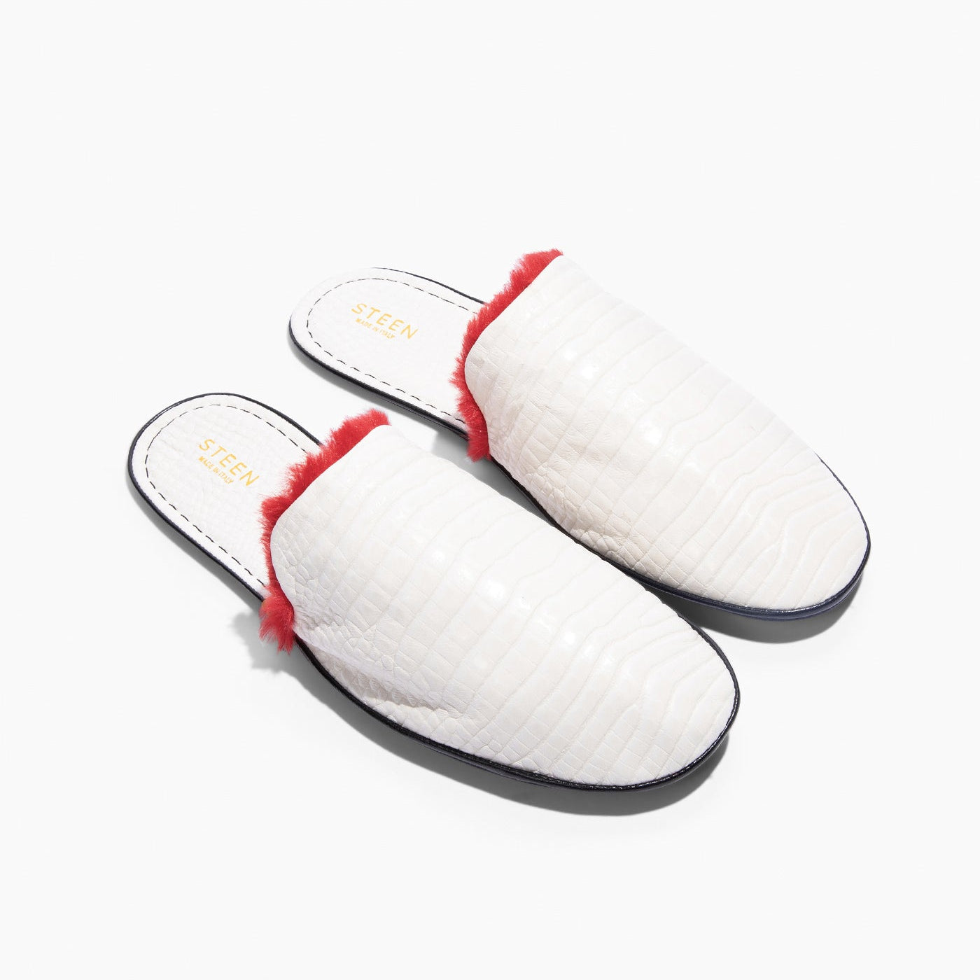 Women’s Crocodile Embossed Leather Foldable Slippers with Eco-Fur