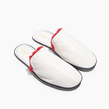 Women’s Crocodile Embossed Leather Foldable Slippers with Eco-Fur